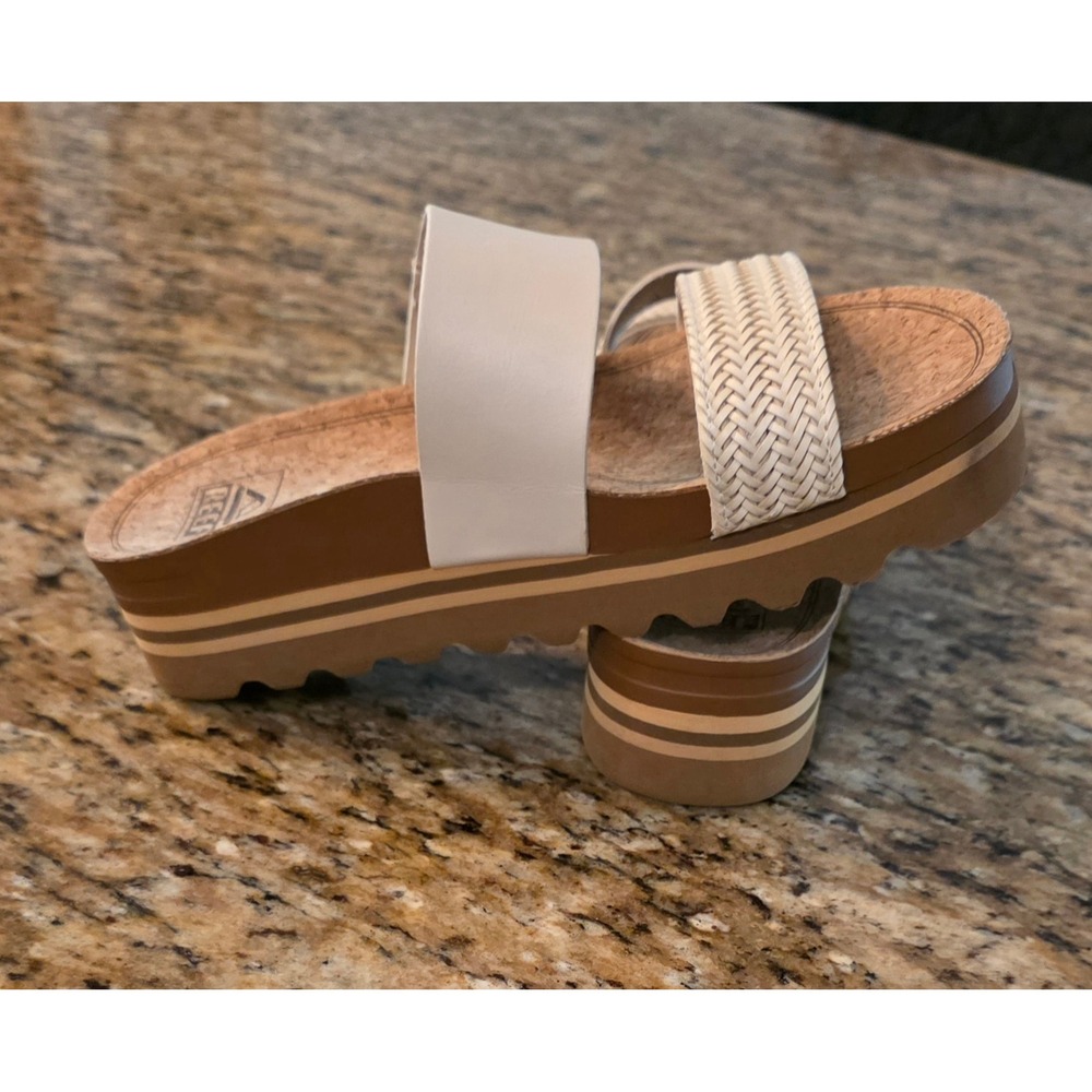 Reef Cushion Vista Hi Platform Sandals White Woven Slides Womens 7 - Picture 4 of 6